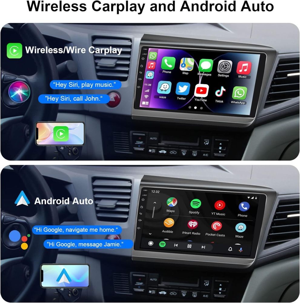 Apple Carplay For 2012 Honda Civic Car Stereo Radio Android 13.0 GPS Navi 2+32G