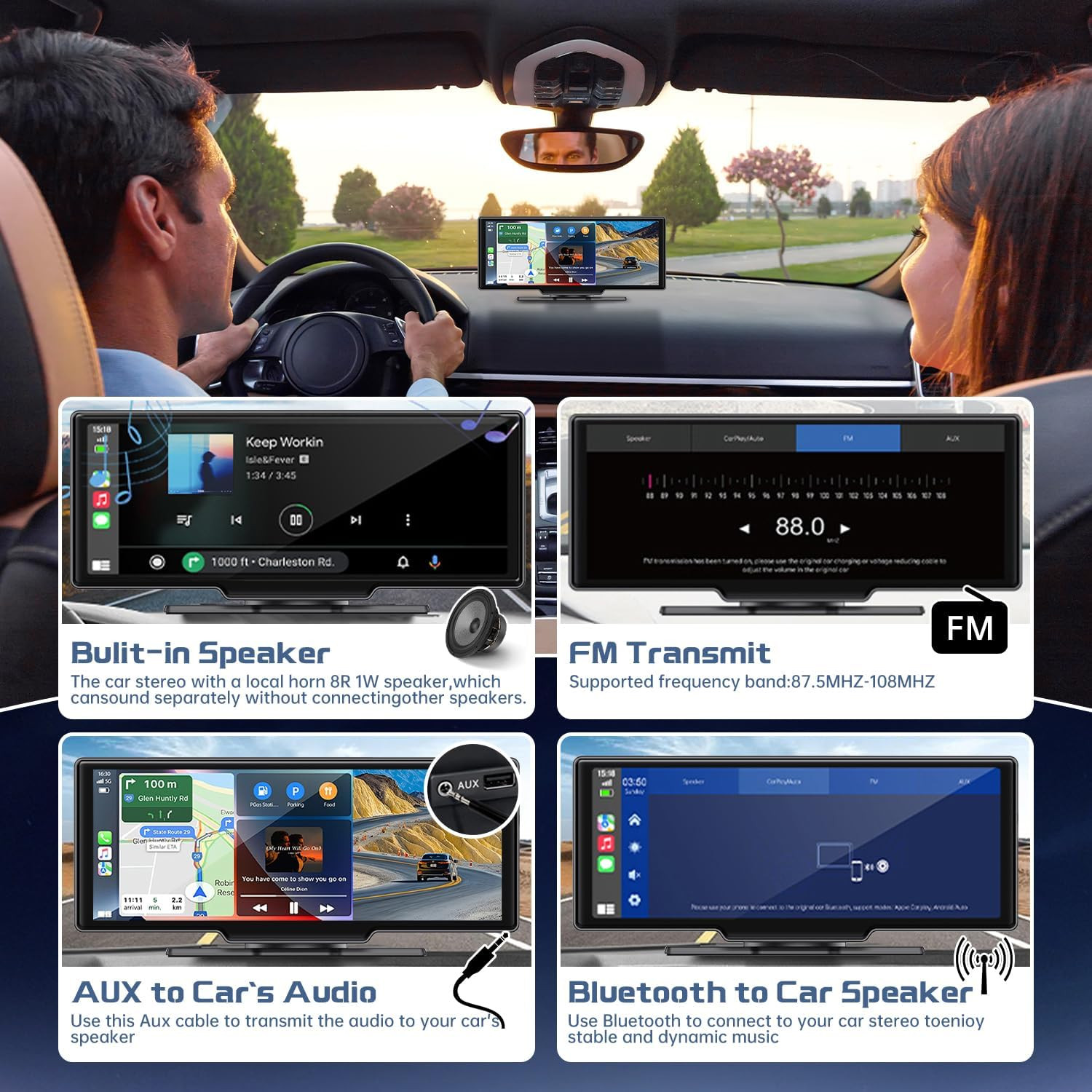 10.26″ Wireless Carplay Screen with 4K Dash Cam & 1080P Rear Camera | Portable C