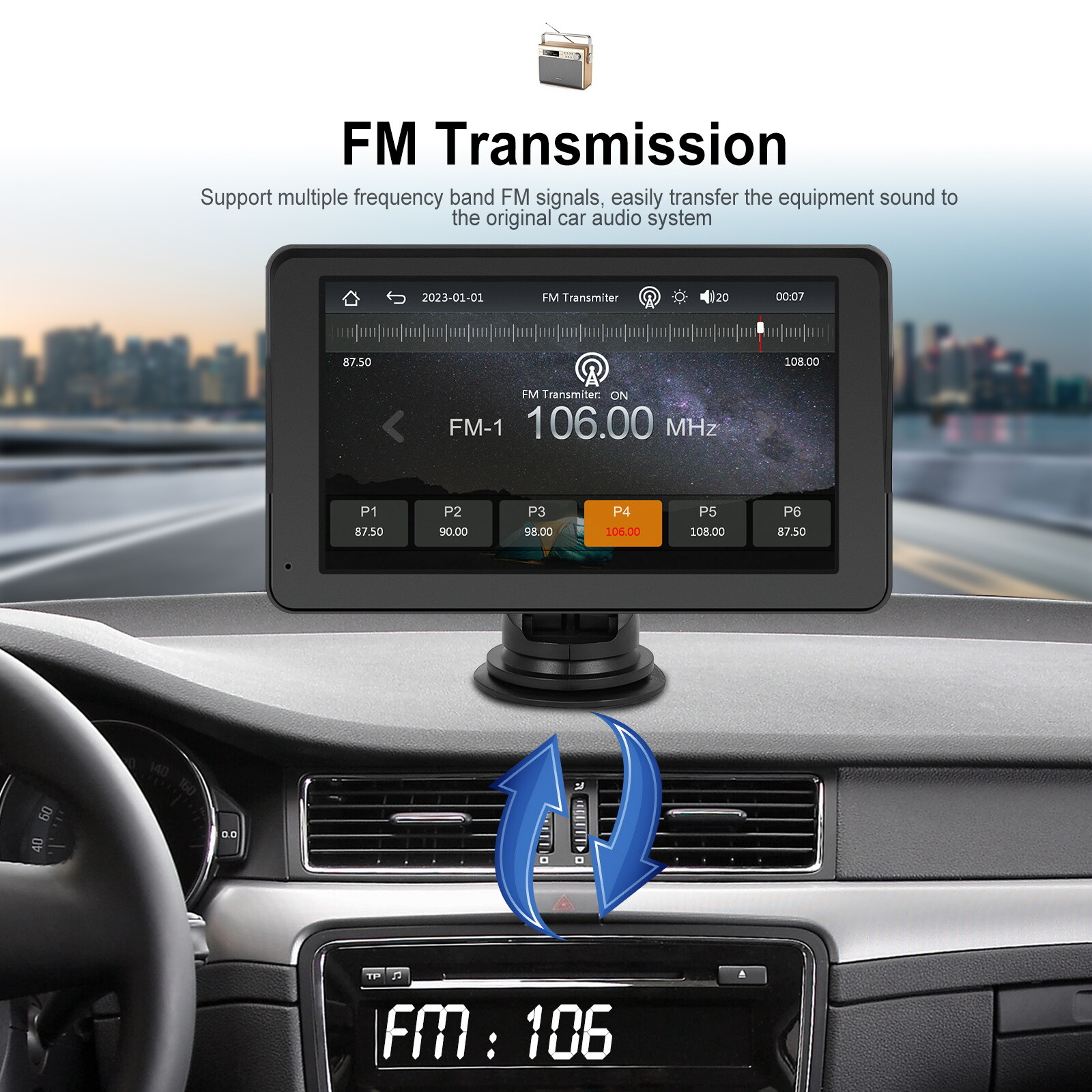 7″ Portable Car Stereo Wireless Apple CarPlay Android Auto BT GPS Radio + Camera