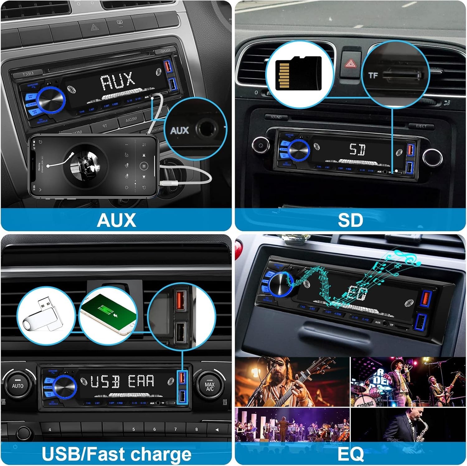 Single DIN Car Stereo with Dual USB, Equalizer, and App Control for Drivers