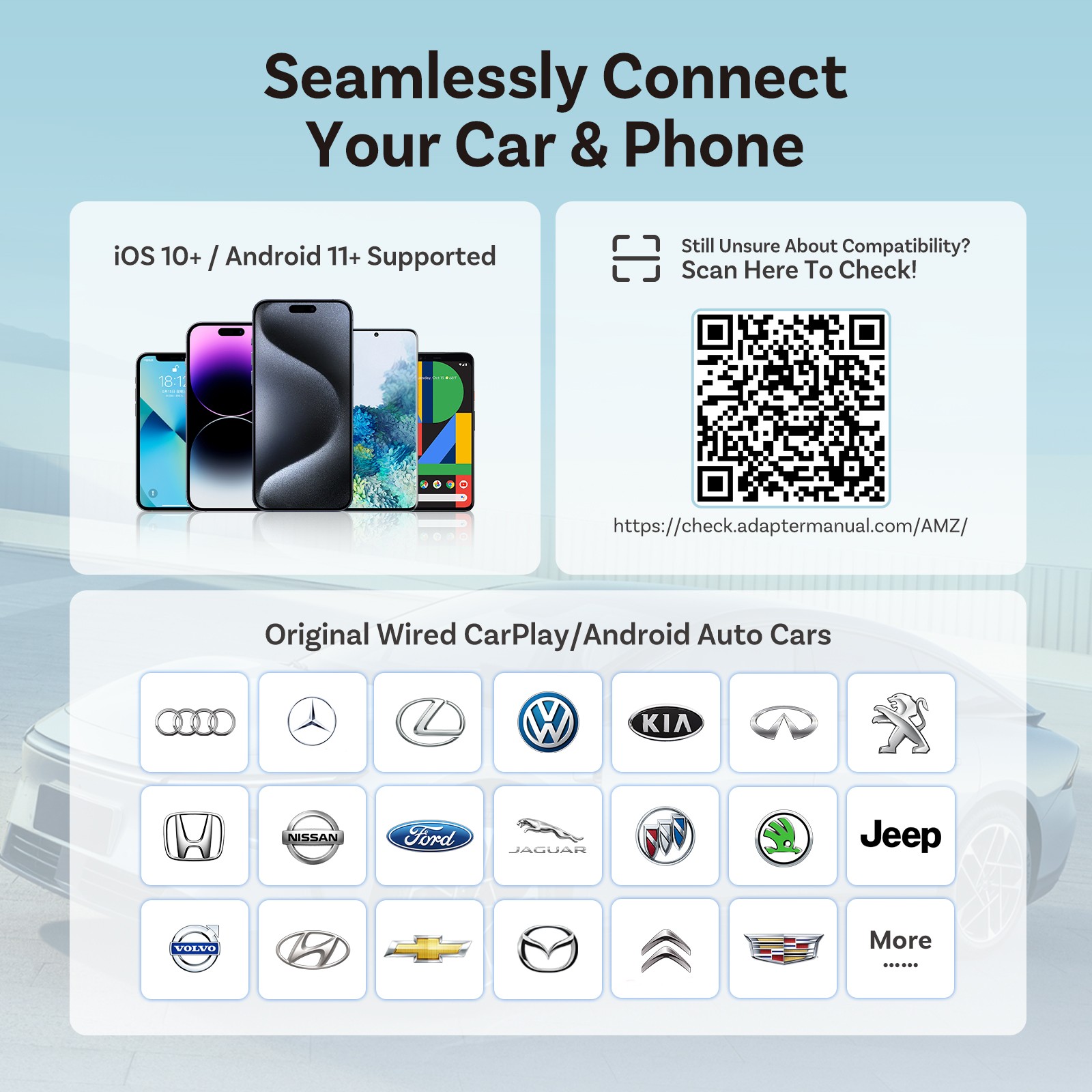 Ottocast Mini Wireless CarPlay & Android Auto Adapter Fast Auto-Reconnect Sliver