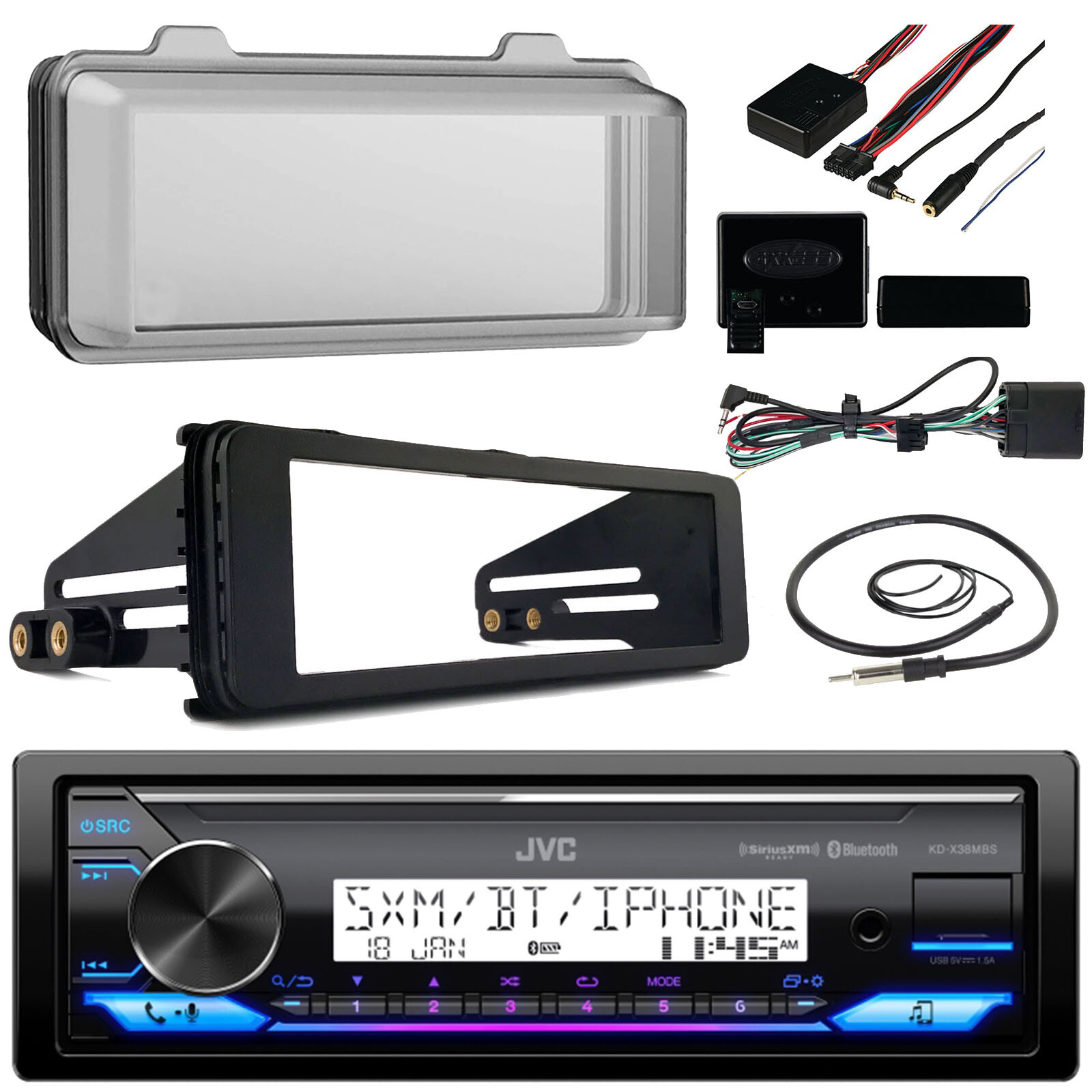 JVC Marine Receiver, Cover,Antenna, Install Kit, Steering Control (1998-2013 HD)