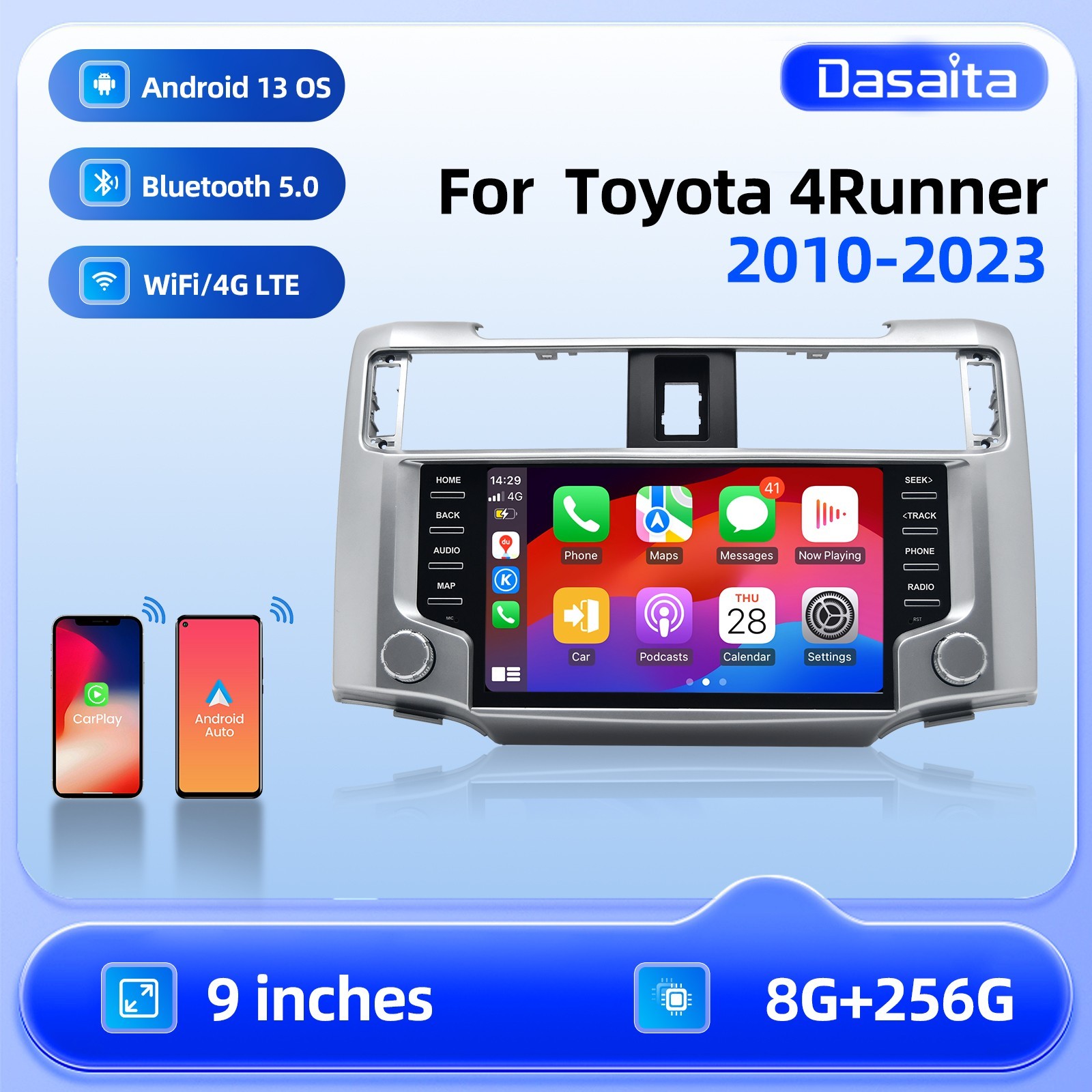 Dasaita Android 13 Radio 9″ Car Stereo for Toyota 4Runner 2010-2023 DTS GPS WiFi