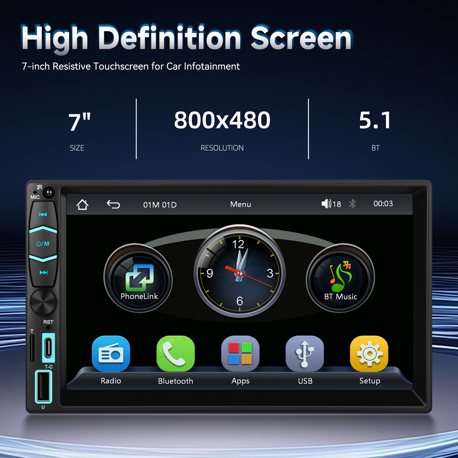 7″ Wireless Car Radio FM Double 2DIN Apple CarPlay Stereo Touch Screen Bluetooth