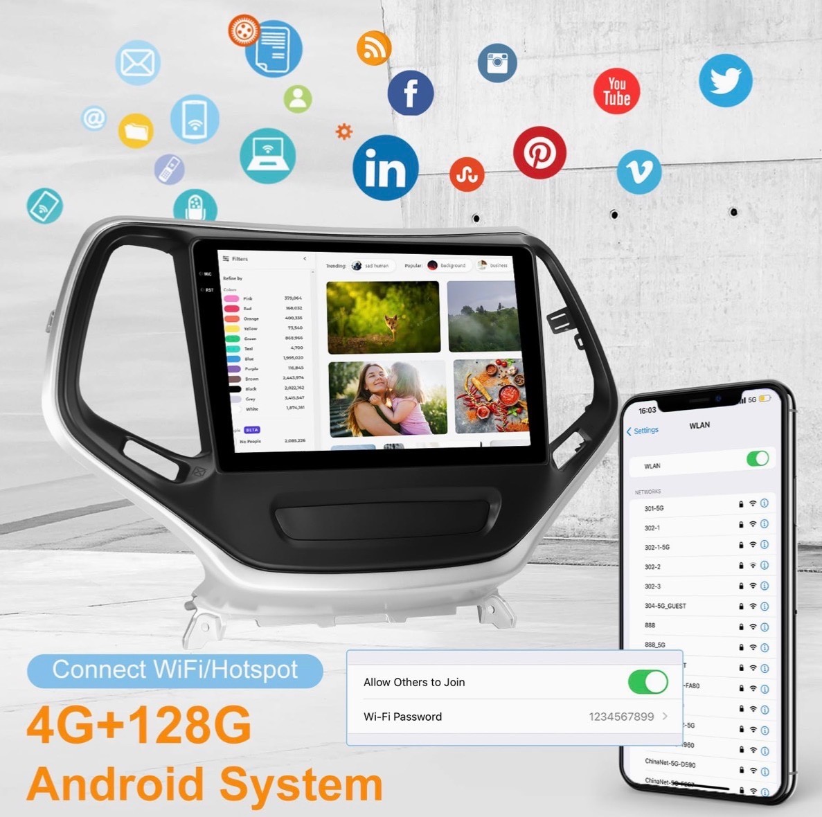 Car Stereo Radio For Jeep Grand Cherokee 2013-2018 Android WiFi 10inch 4+128GB