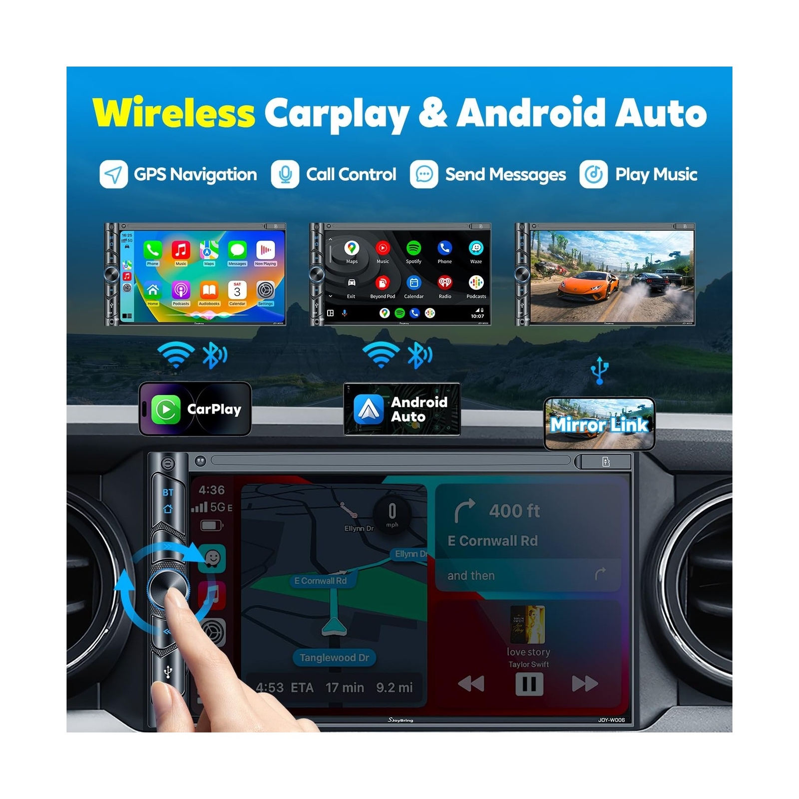 Upgrade Wireless Double Din Car Stereo with Carplay, Android Auto, Bluetooth,…