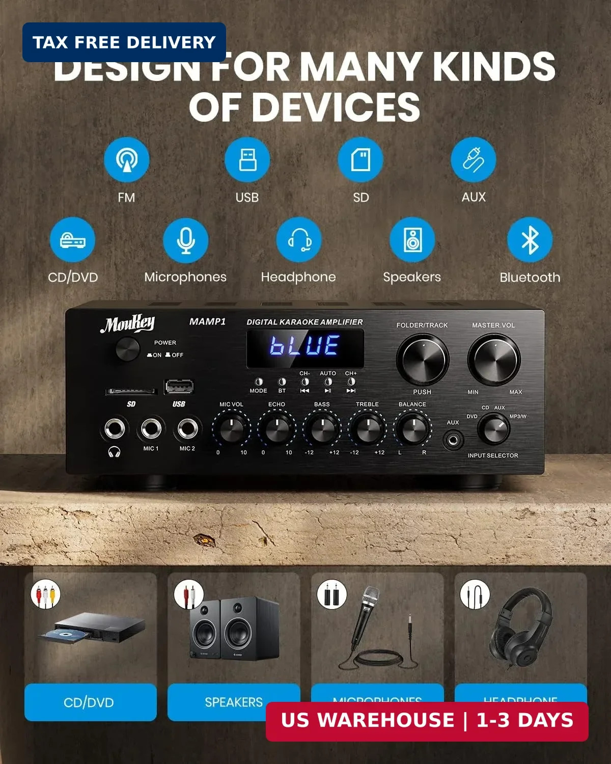 LED Display Stereo Receiver with Bluetooth 5.0 Technology