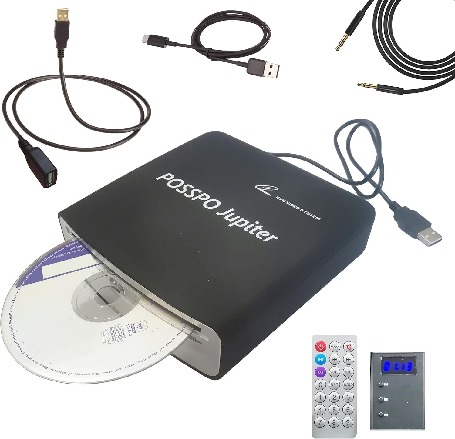 POSSPO Jupiter CD DVD Player for Car with USB Port AUX Port, Portable External