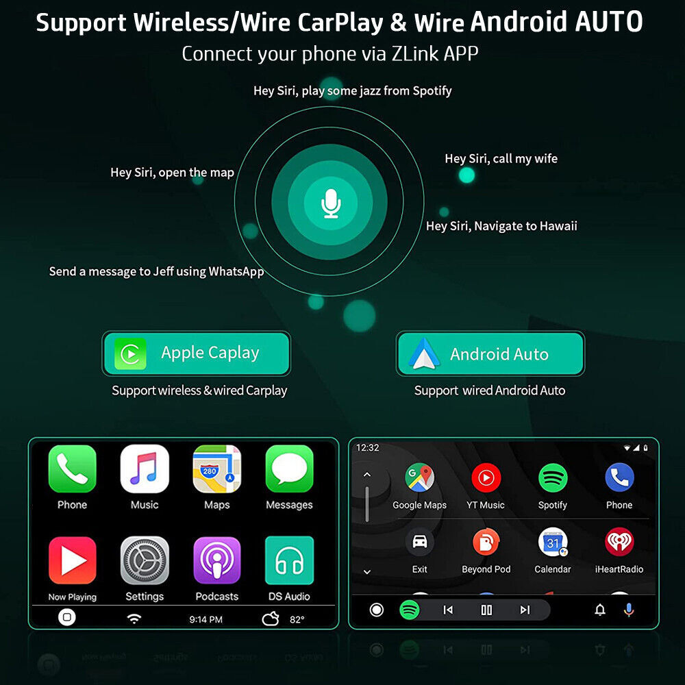 Rotatable 10.1” Touch Android 15 Car Stereo Radio Double 2DIN GPS Wifi Carplay
