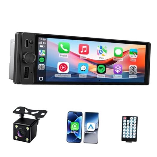 Single Din Car Stereo, 6.28 Inch Wireless CarPlay&Android Auto Single Din