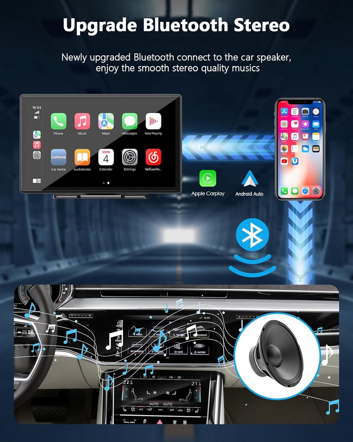 9″ Wireless Car Stereo w/Apple Carplay & Android Auto,Portable Touch Screen GPS