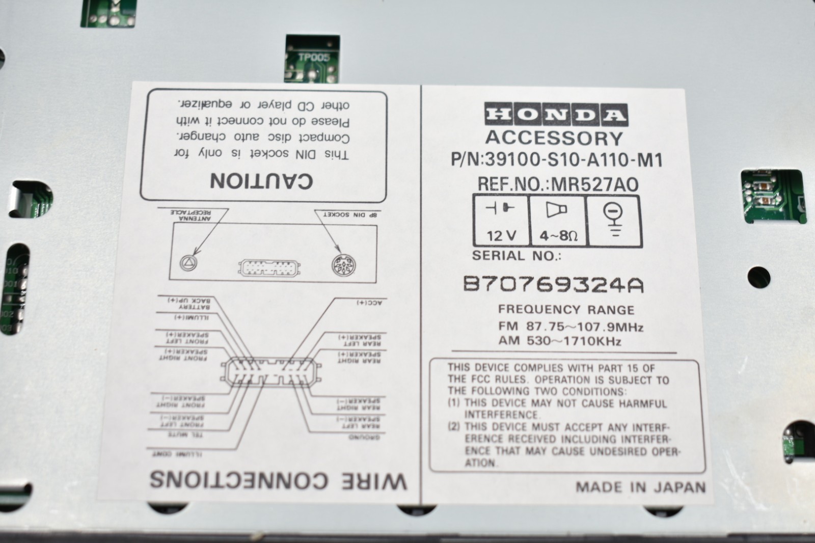 Honda AM FM Radio Stereo 39100-S10-A210-M1 Untested