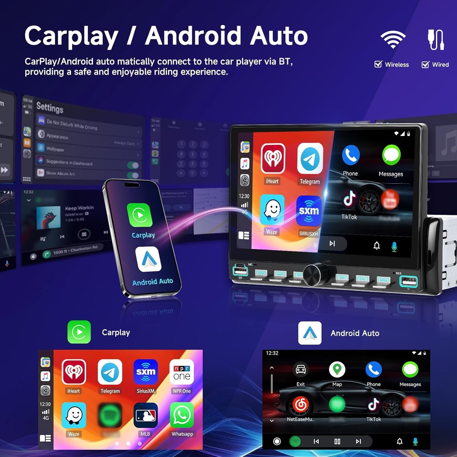 7 Inch Single Din Car Stereo – Wireless CarPlay & Android Auto, Mirror Link, …