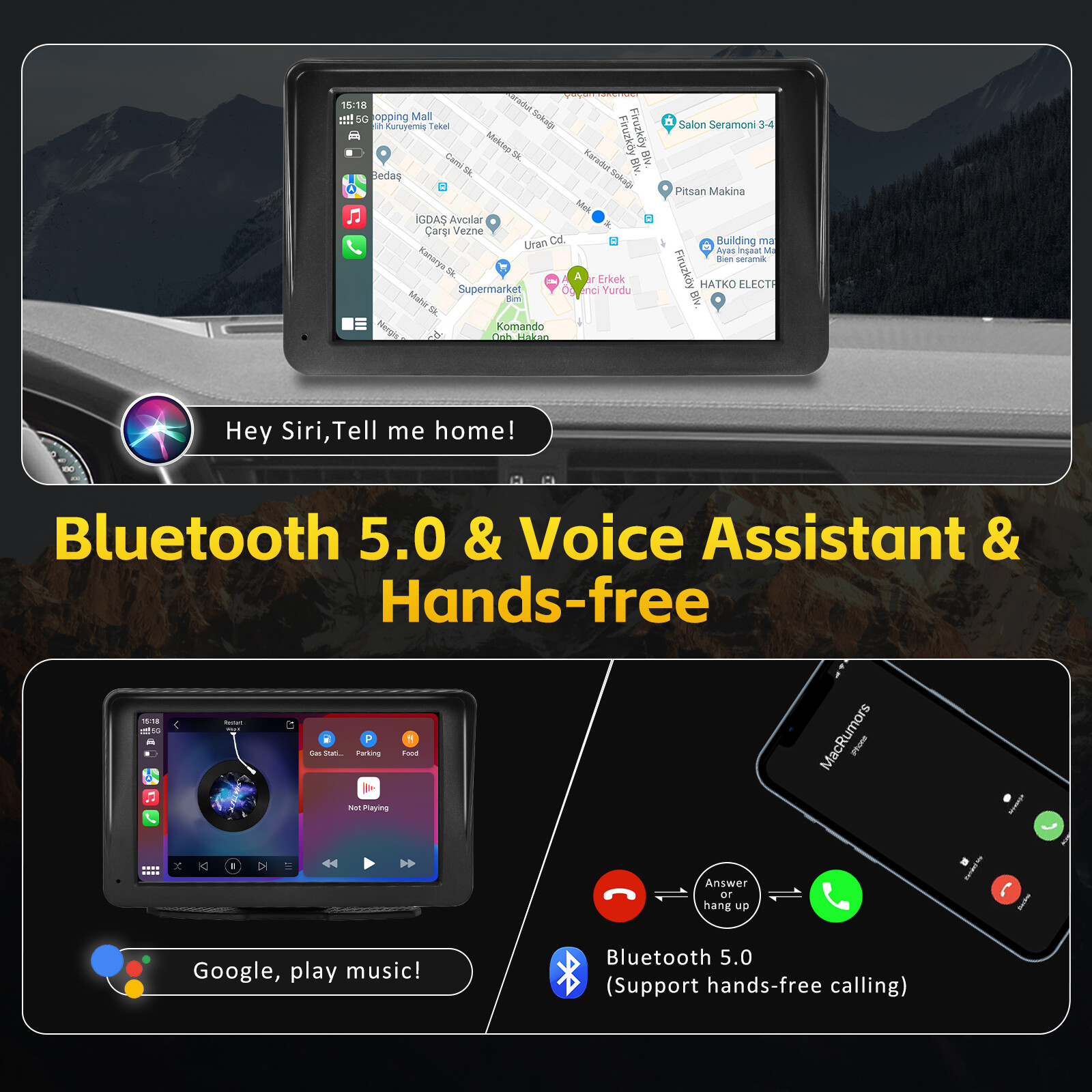 7″ Car Radio wireless Stereo Touch Screen Carplay Android For Honda Pilot 17-24