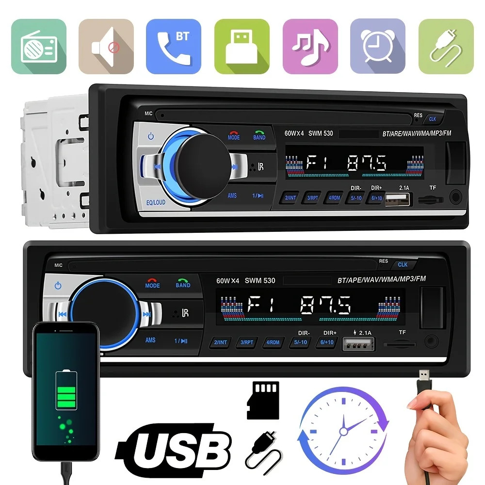 Single 1 DIN Car Stereo Radio Mp3 Player AUX IN USB TF SD Head Unit Bluetooth FM