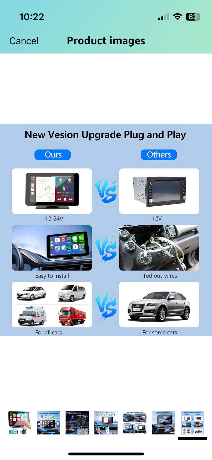 Portable Wireless Apple CarPlay and Android Auto 7″ IPS Touch Screen for Car