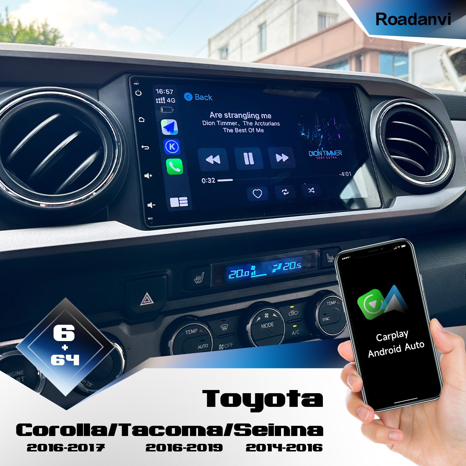 Roadanvi 9″ Car Stereo for Toyota Tacoma 16-22 /Corolla 17-18 /Sienna 14-16 GPS