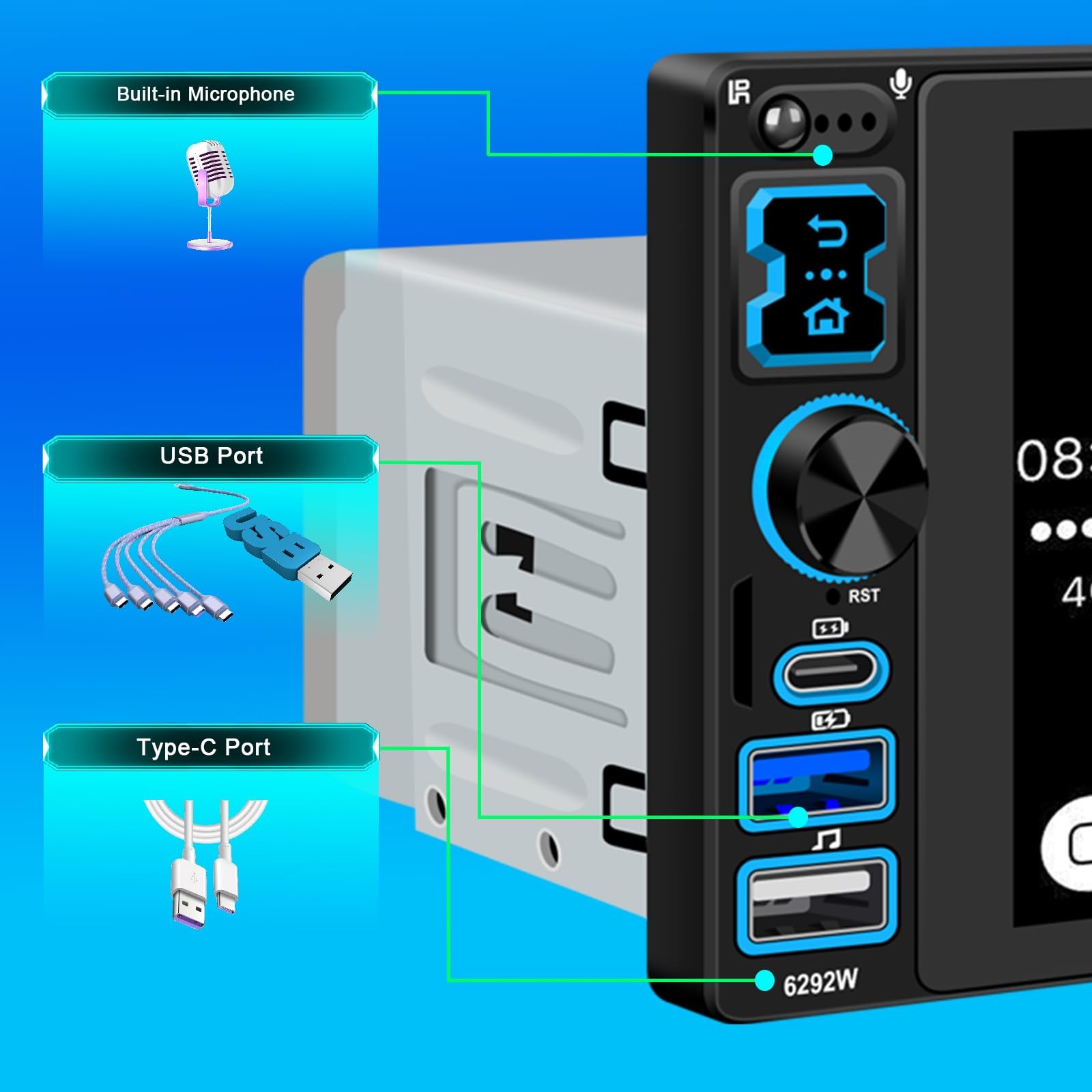 Single DIN Car Stereo Radio with Wireless 7.01″ (W) × 2.91″ (D) × 1.97″ (H)