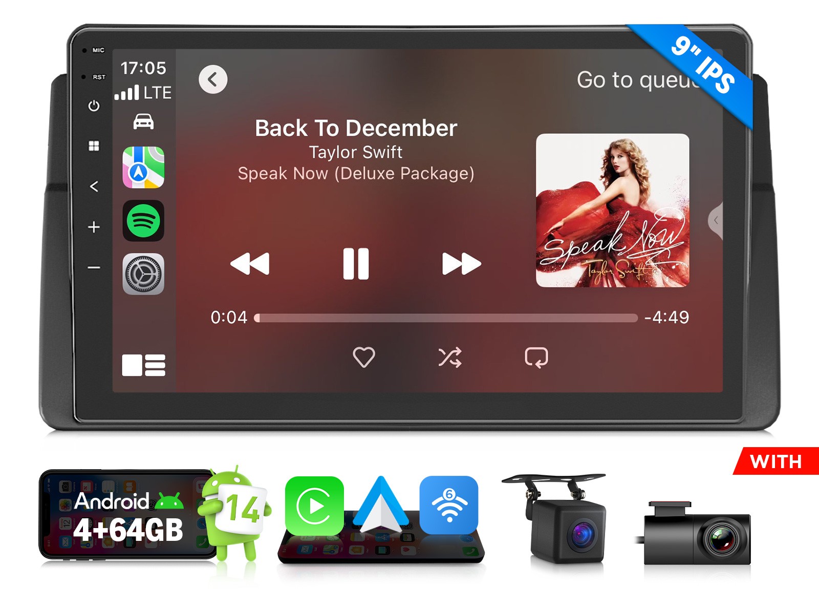 9″ Android Auto 14 4+64GB for BMW E46 330i 325i M3 Car Radio CarPlay Touchscreen