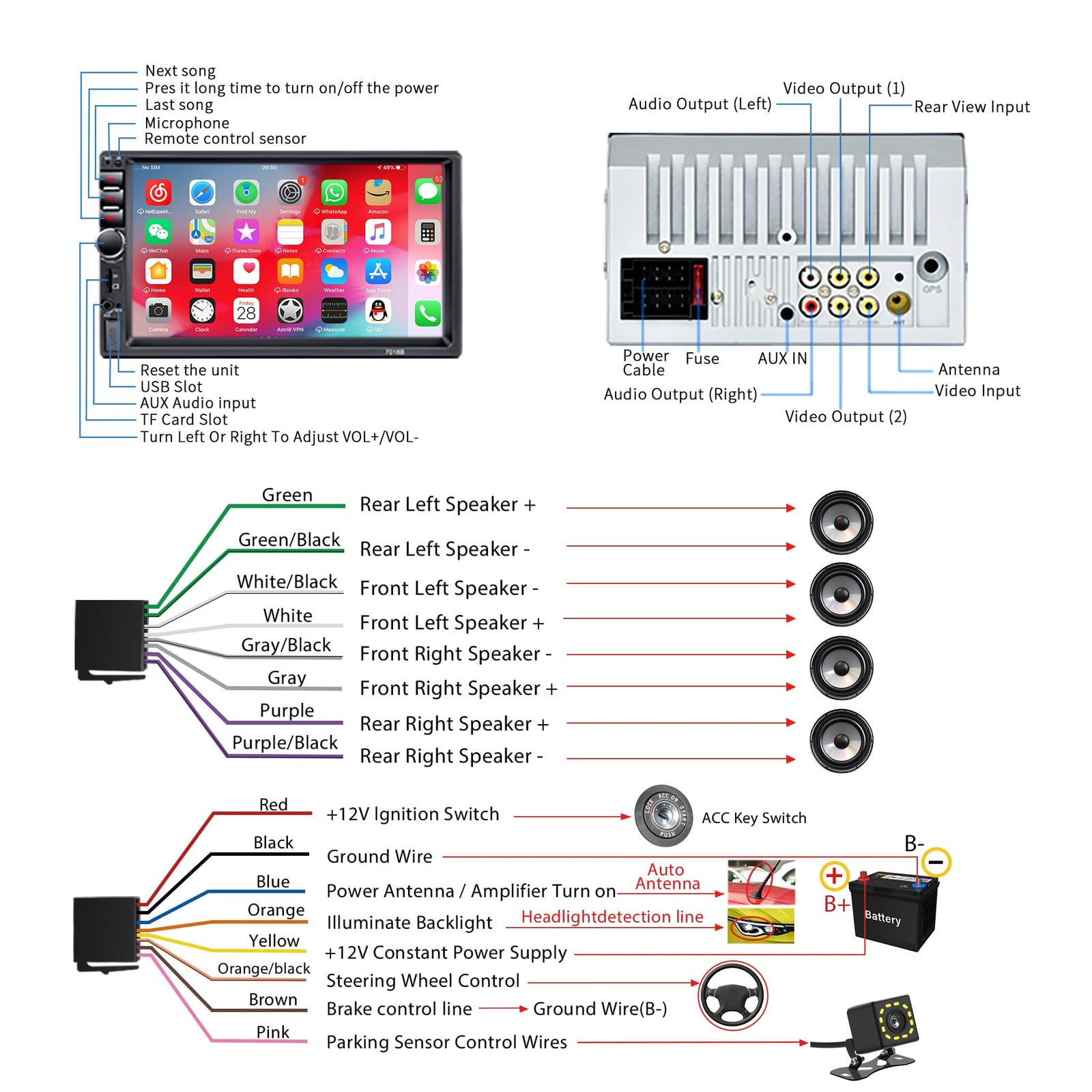 Estereo De Doble Din Con Pantalla Tactil Y Funcion De Manos Libres Lujo