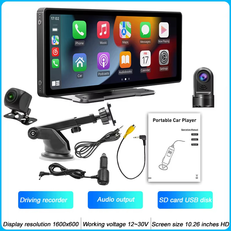 10.26″ Portable MP5 Multimedia Player with Wireless CarPlay and HD Rear Camera