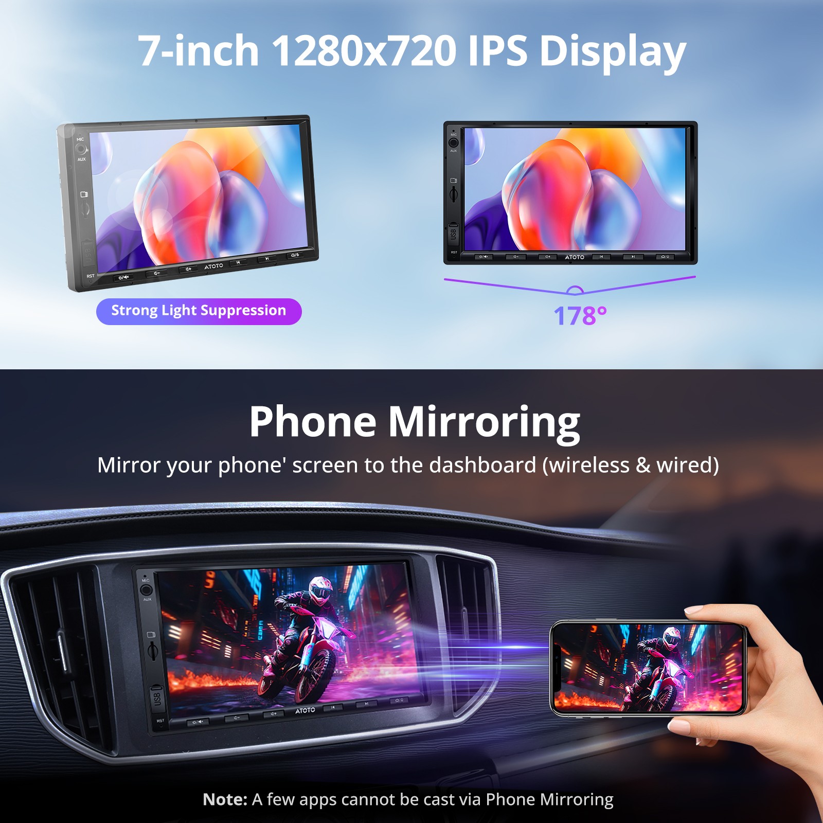 ATOTO A6PF 7in Double Din Android Car Stereo-2G+32G w/ CarPlay Android Auto WiFi