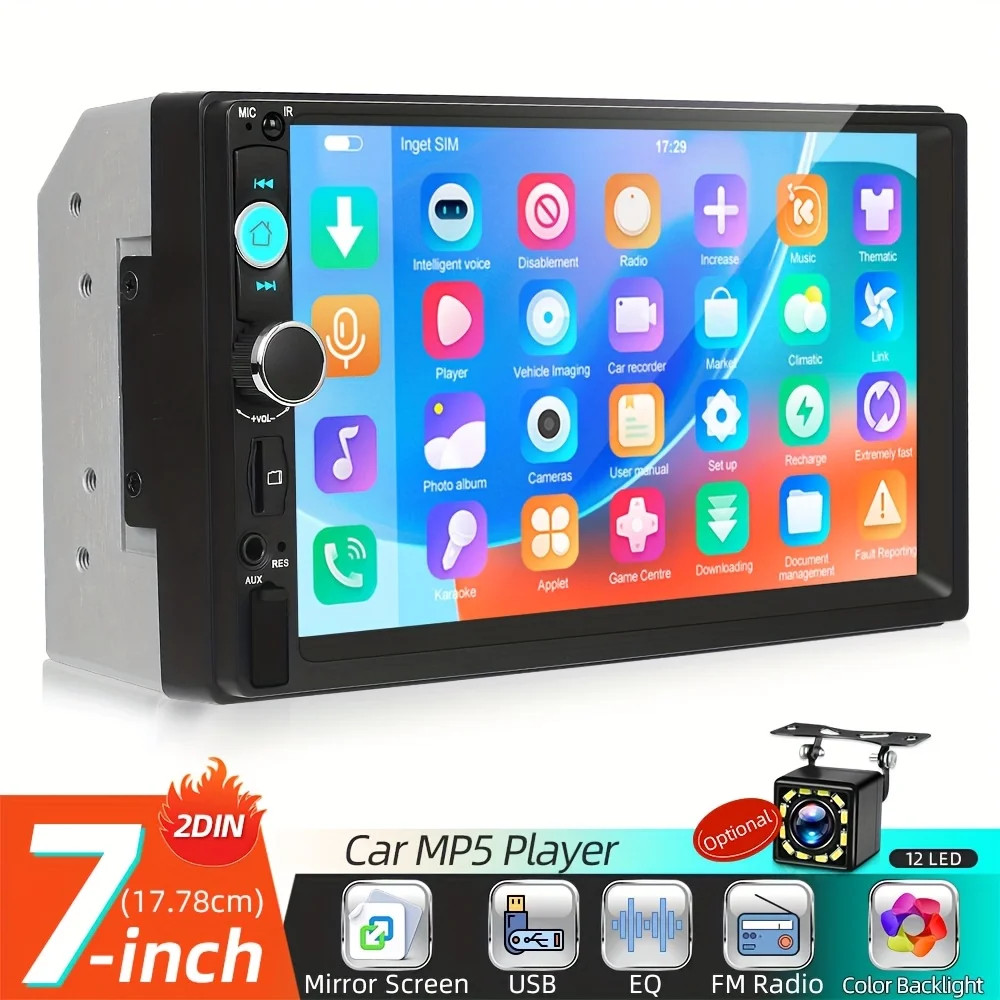 7″ 2DIN Car Radio Stereo CD DVD Player Bluetooth Touchscreen AUX USB MP5 + CAM