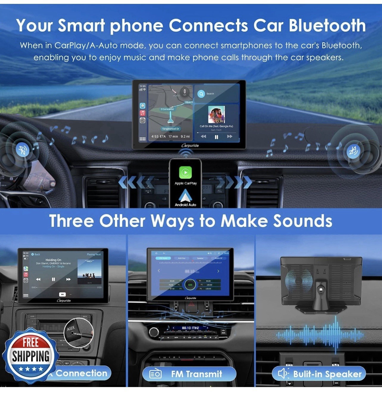 CARPURIDE C98 Wireless 9’’ Apple Carplay Android Auto GPS Navigation