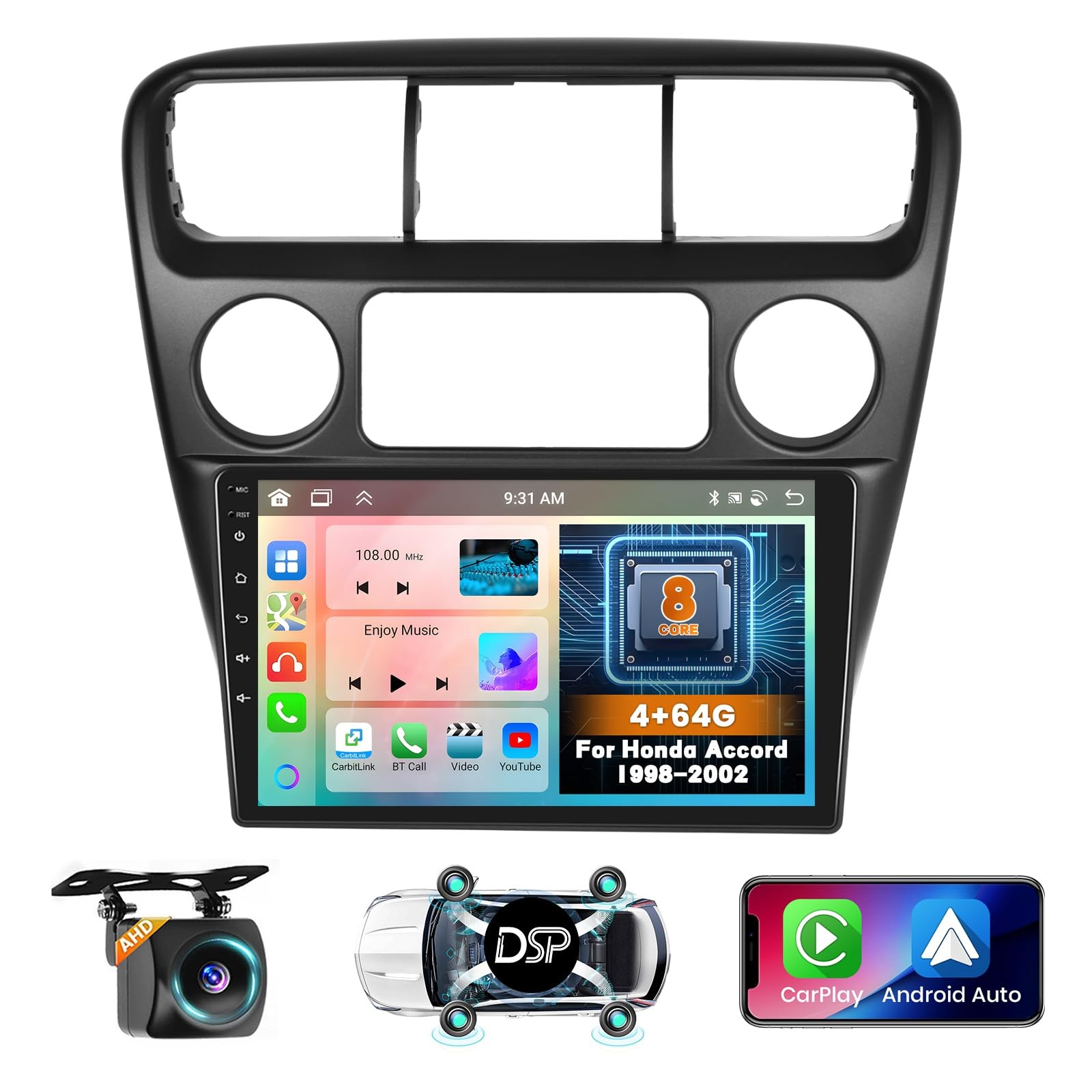8 core 4+64G Android 15 Car Radio for Honda Accord 1998-2002 Stereo, 9 inch S…