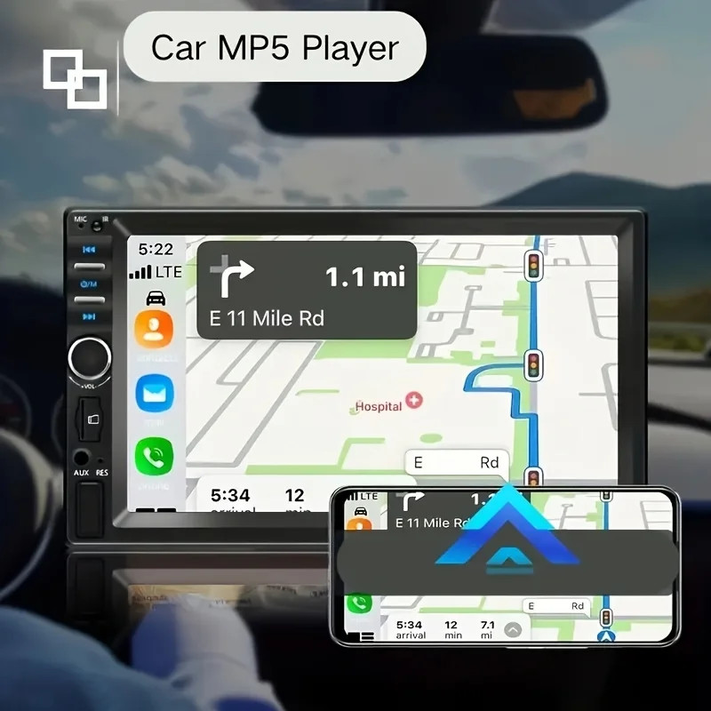 7″ Double 2 Din Car MP5 Player Bluetooth Touch Screen Stereo Radio Audio Mrrior;
