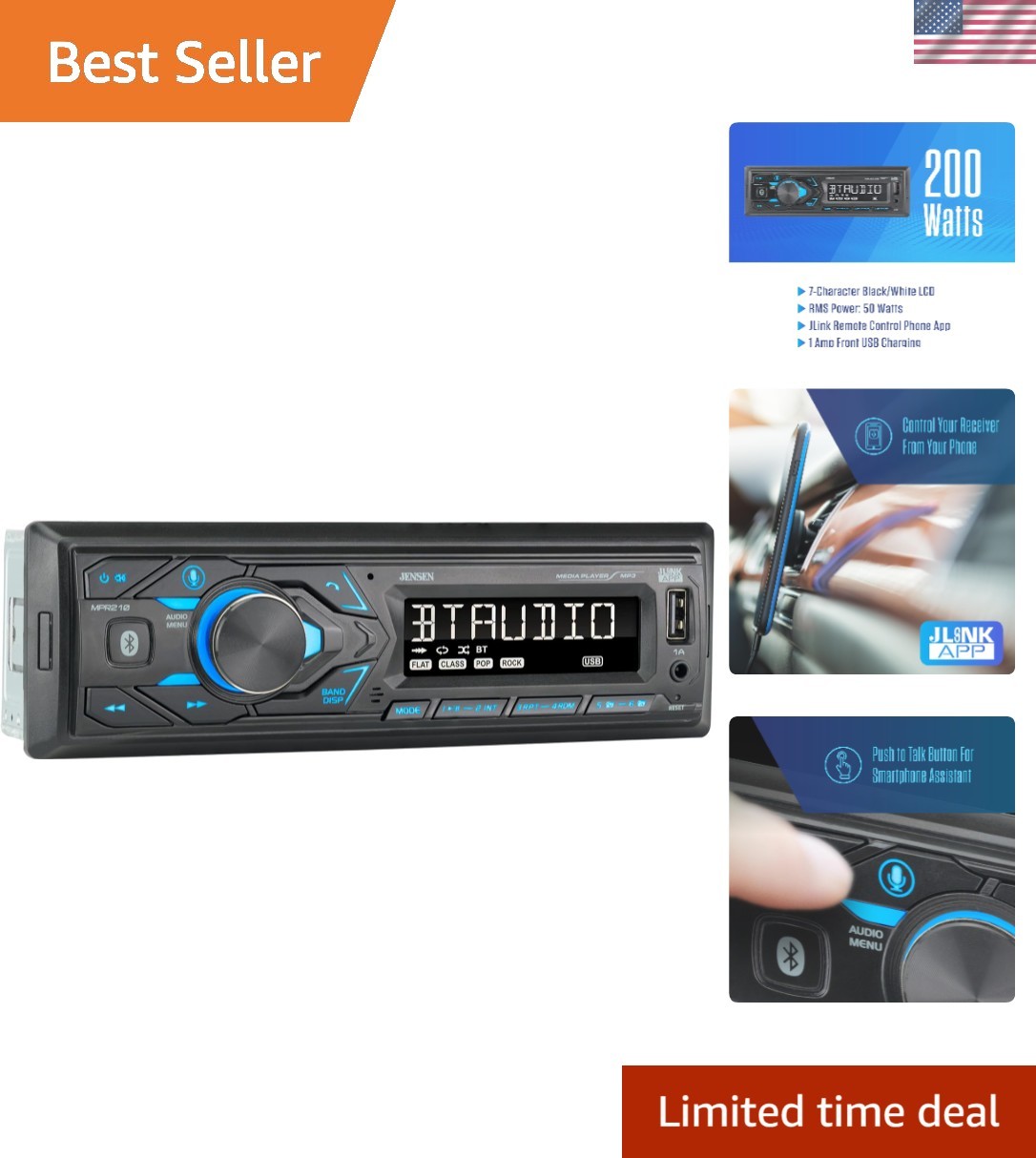 Jensen MPR210 Bluetooth Car Stereo Receiver, Hands-Free AM/FM, USB Playback