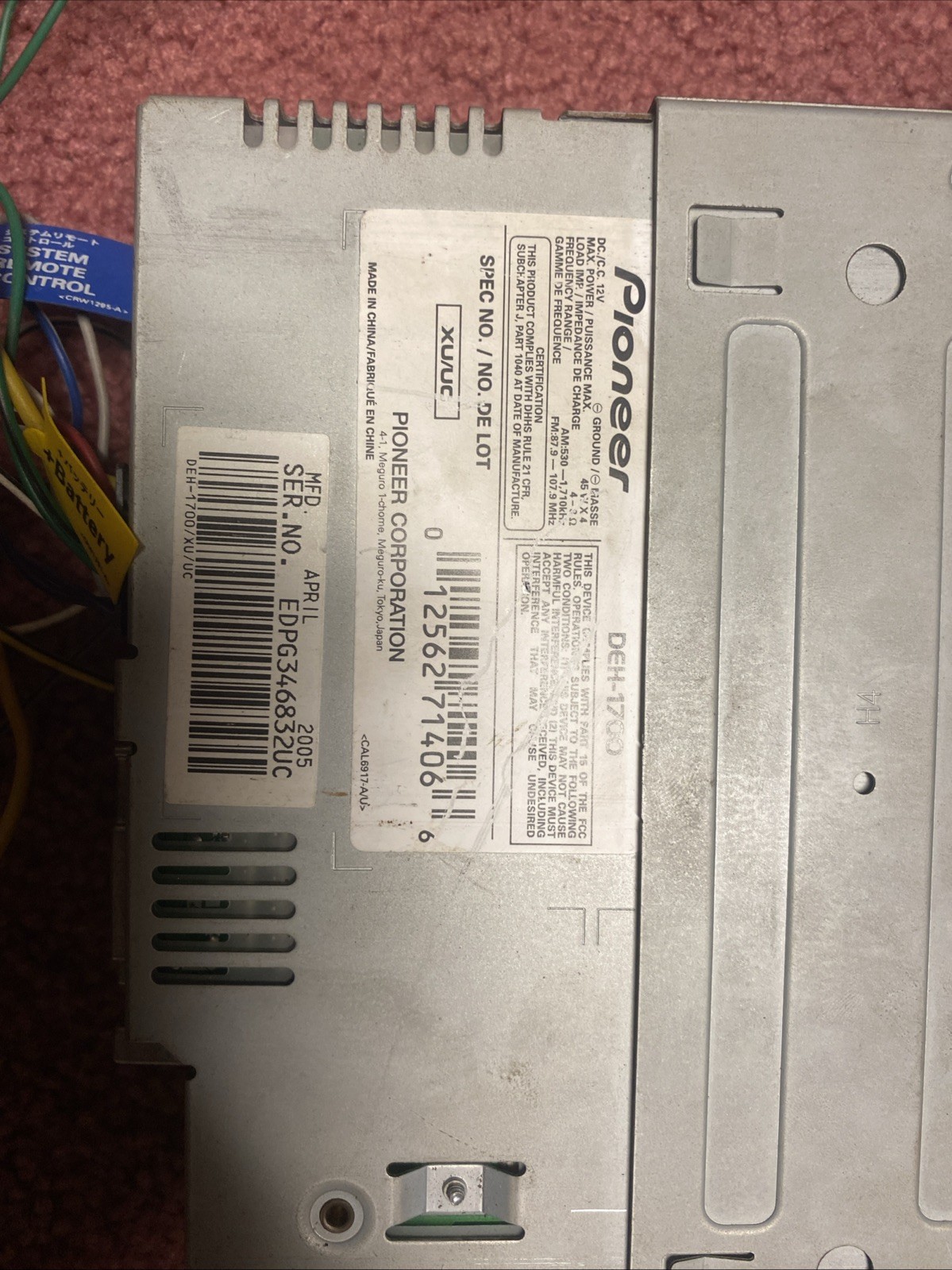 Pioneer Radio DEH-1700. Untested