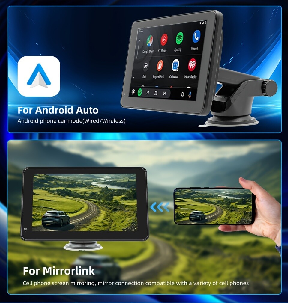 Universal 7-inch touch screen car stereo wireless portable Android iOS wireless