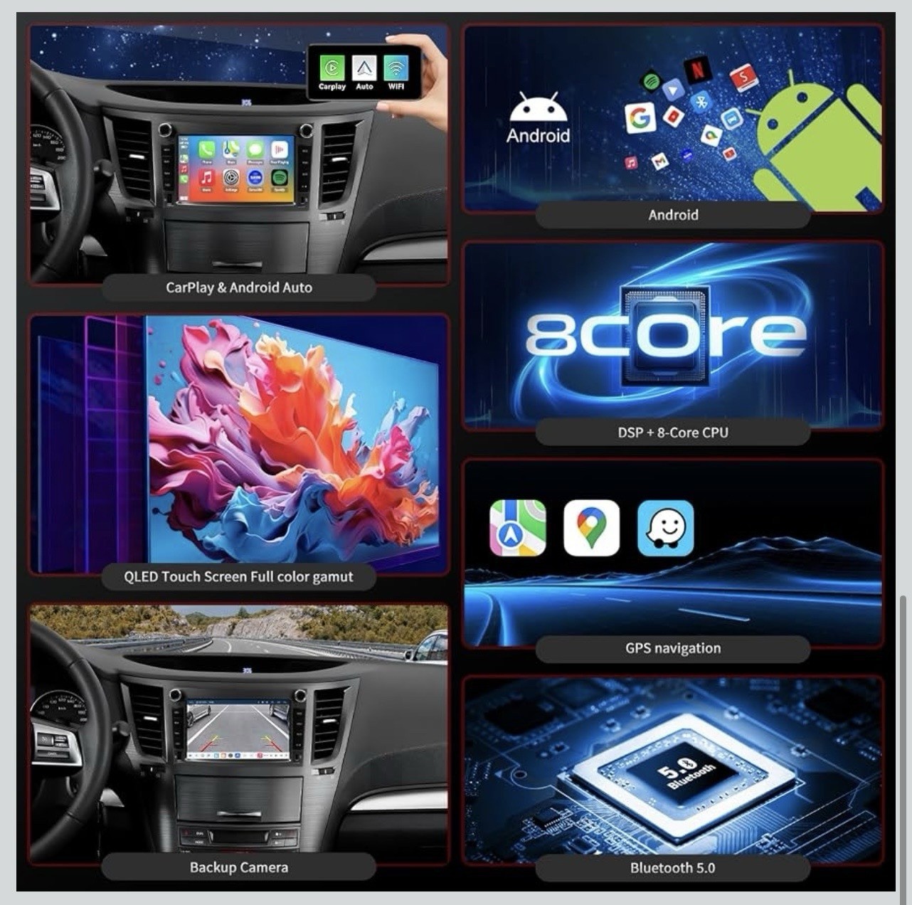 Car Stereo Radio 2010-2014 Subaru Legacy Outback QLED Touch Screen CarPlay