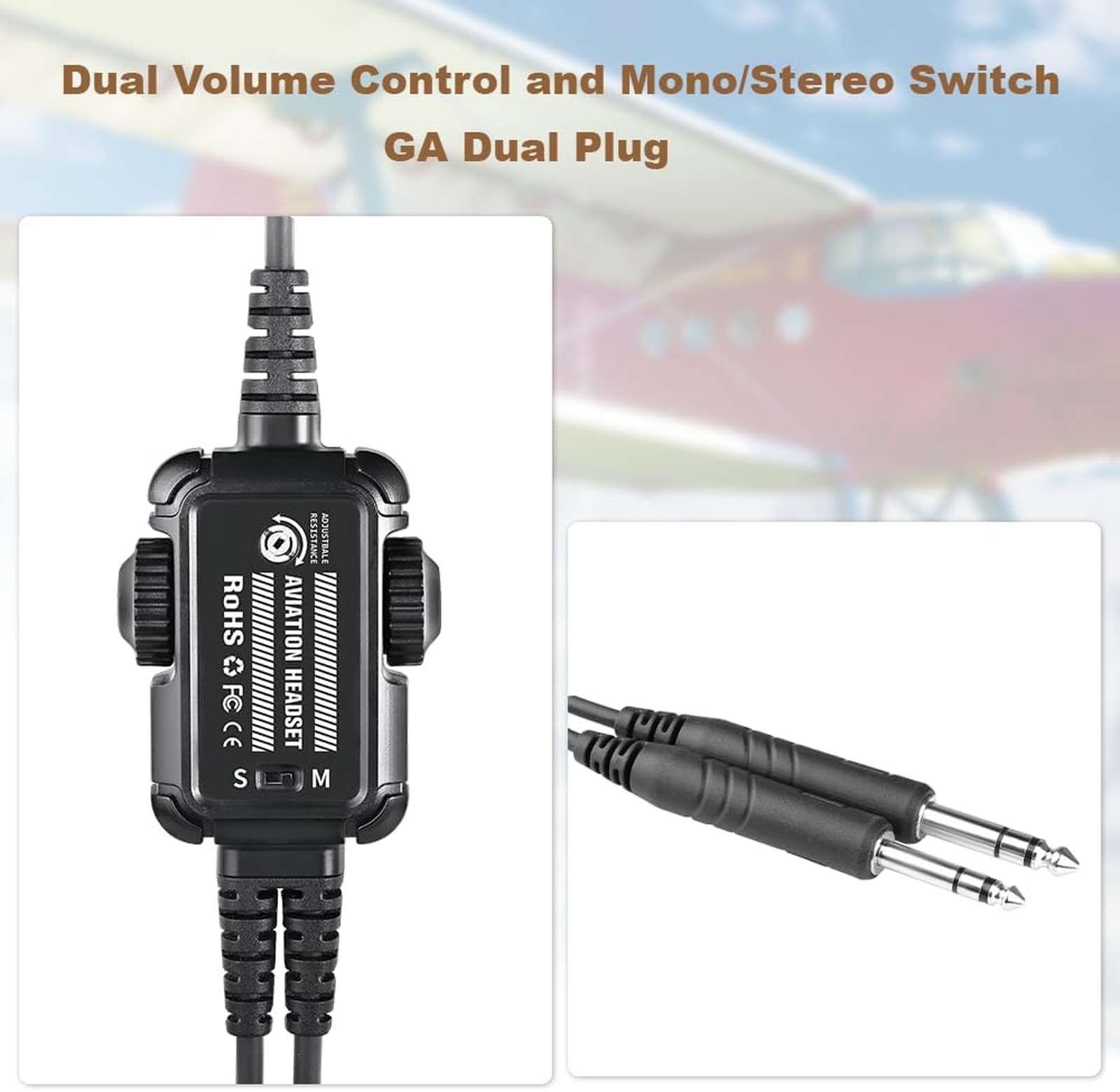 In-Ear Aviation Headset with GA Dual Plugs, Lightweight Mono Stereo MP3 Input