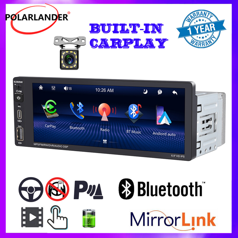 6.9″ 1 Din Car Stereo Radio Android Auto Apple Carplay FM/AM Bluetooth Camera