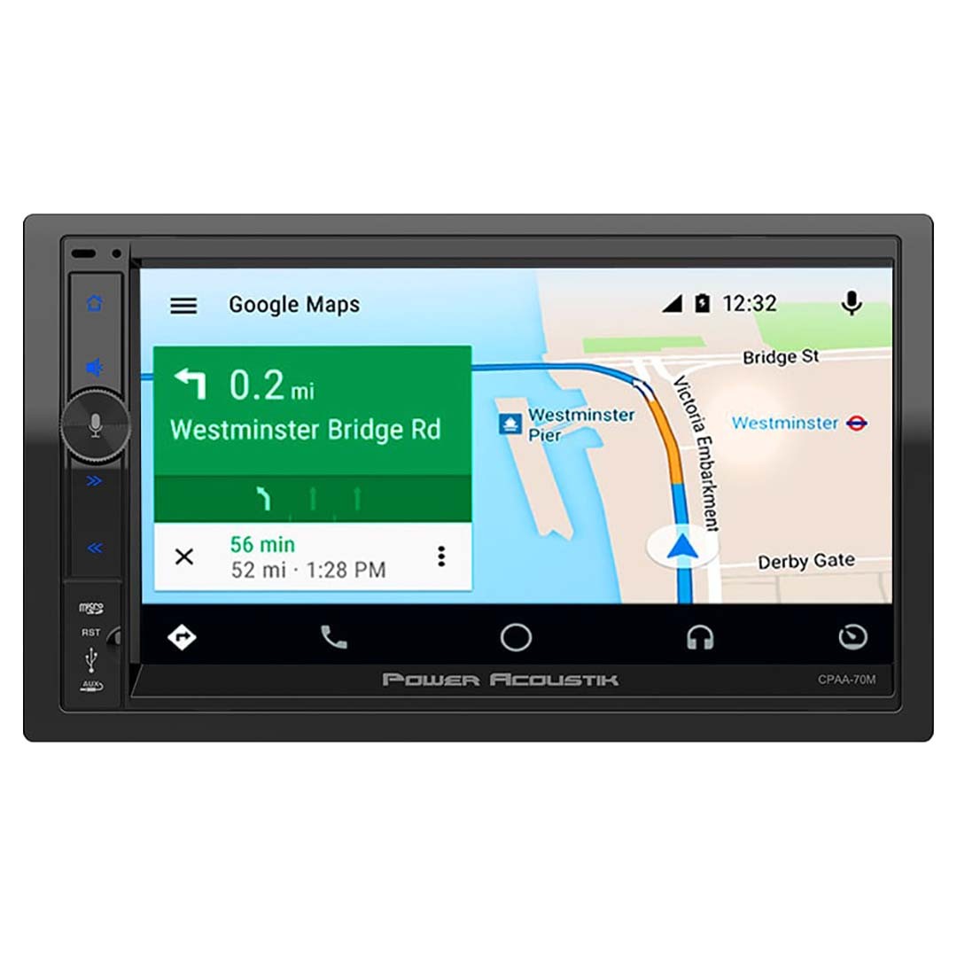POWER ACOUSTIK 7″ LCD DOUBLE-DIN RECEIVER w/WIRELESS APPLE CARPLAY, ANDROID AUTO