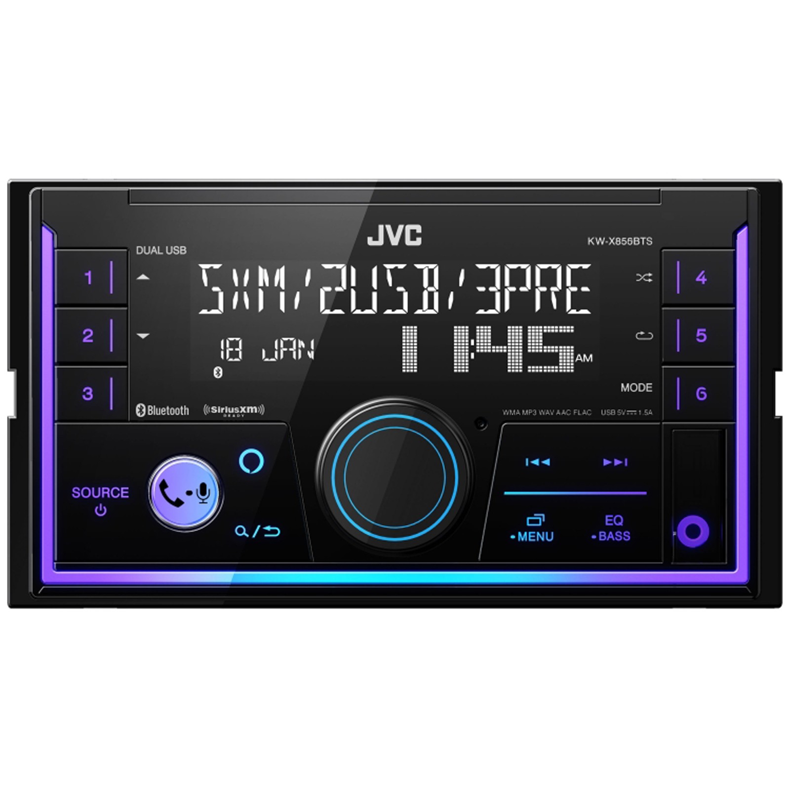 JVC KW-X855BTS 2-DIN Receiver Bluetooth SiriusXM Alexa Dual USB 13-Band EQ