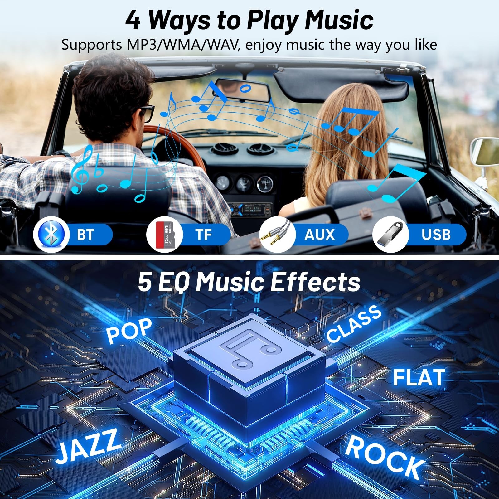 Bluetooth Car Stereo Radio – Single Din FM/AM, USB/AUX/SD, MP3 Player, Hands-Fre