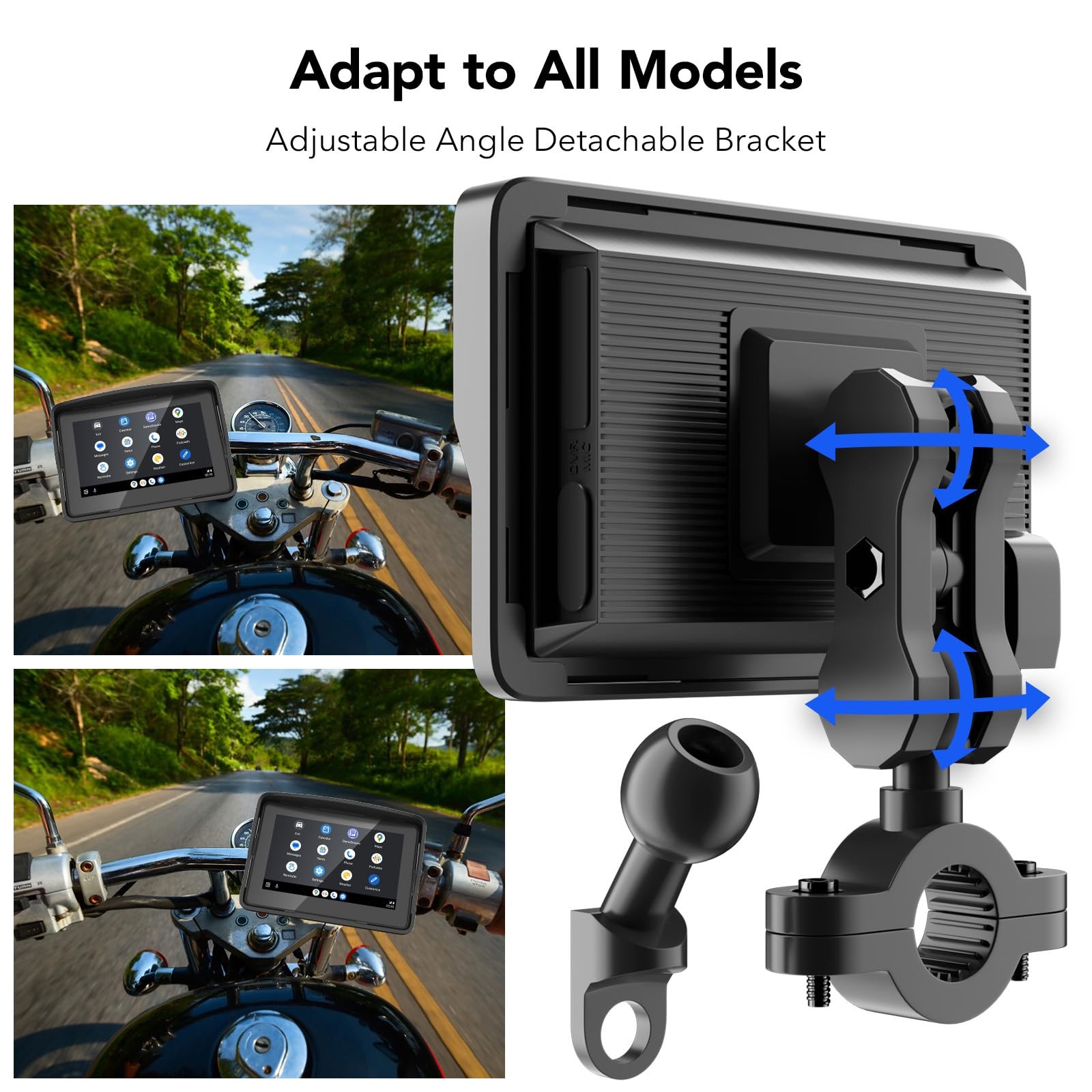 YCV Motorcycle Carplay Screen, Wireless CarPlay & Android Auto for Black
