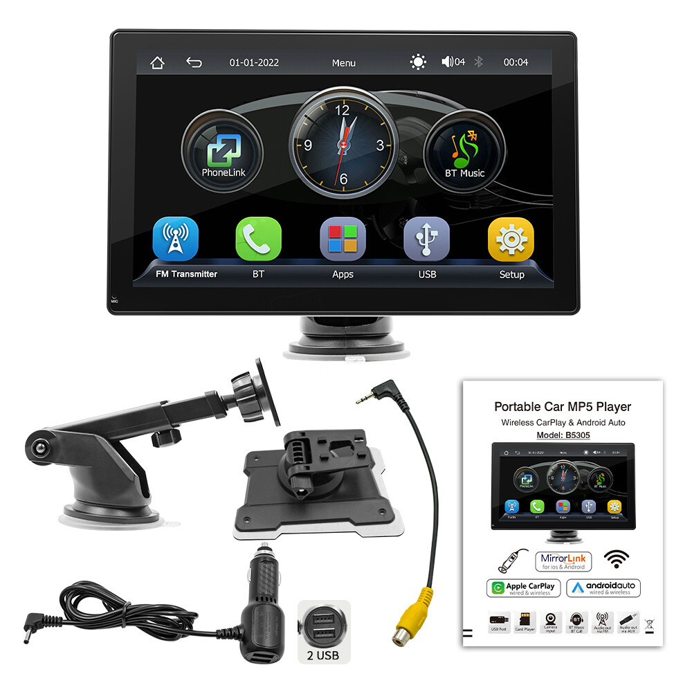 9 Inch Portable Car Stereo Radio Wireless Apple Carplay/Android Auto Head Unit