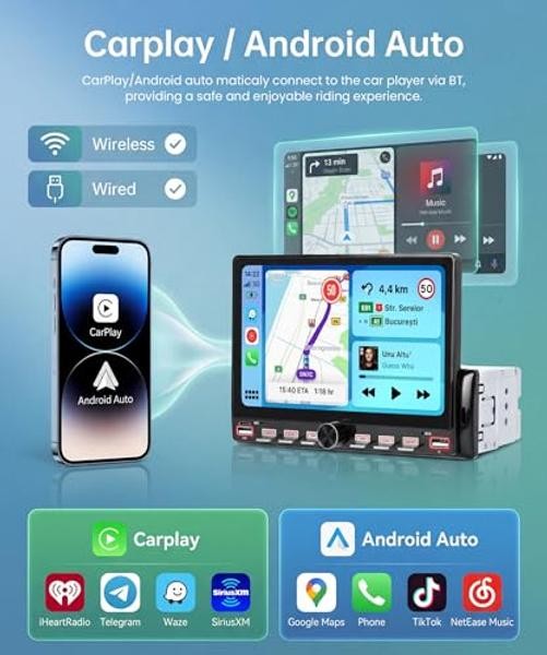 Single Din Car Stereo with Wireless CarPlay – 7 Inch with CarPlay