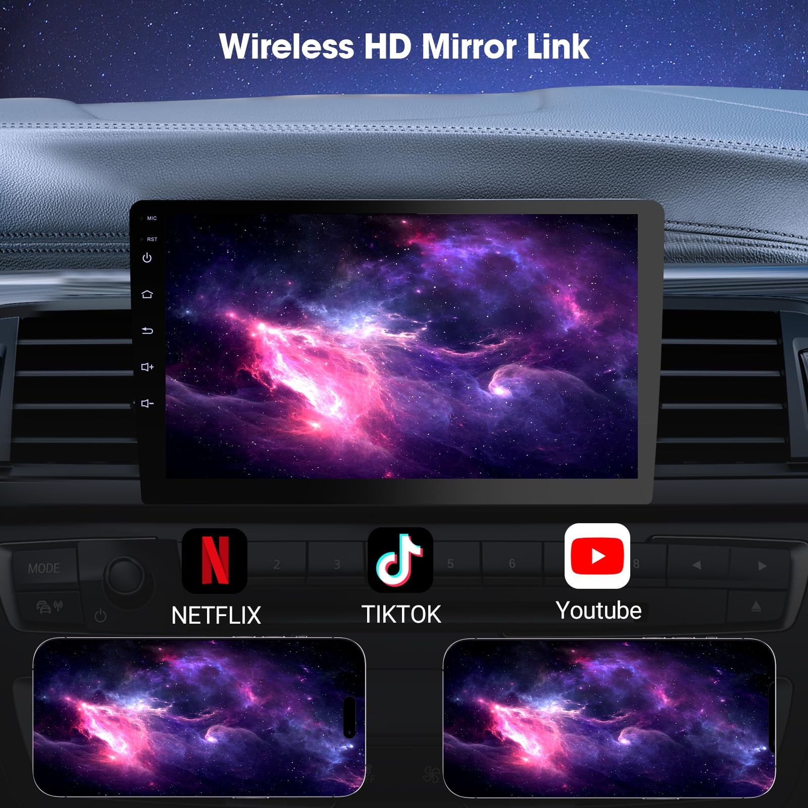 9 Inch Wireless Carplay Screen for Car,Double Din Car 9 inch-4+64GB, black