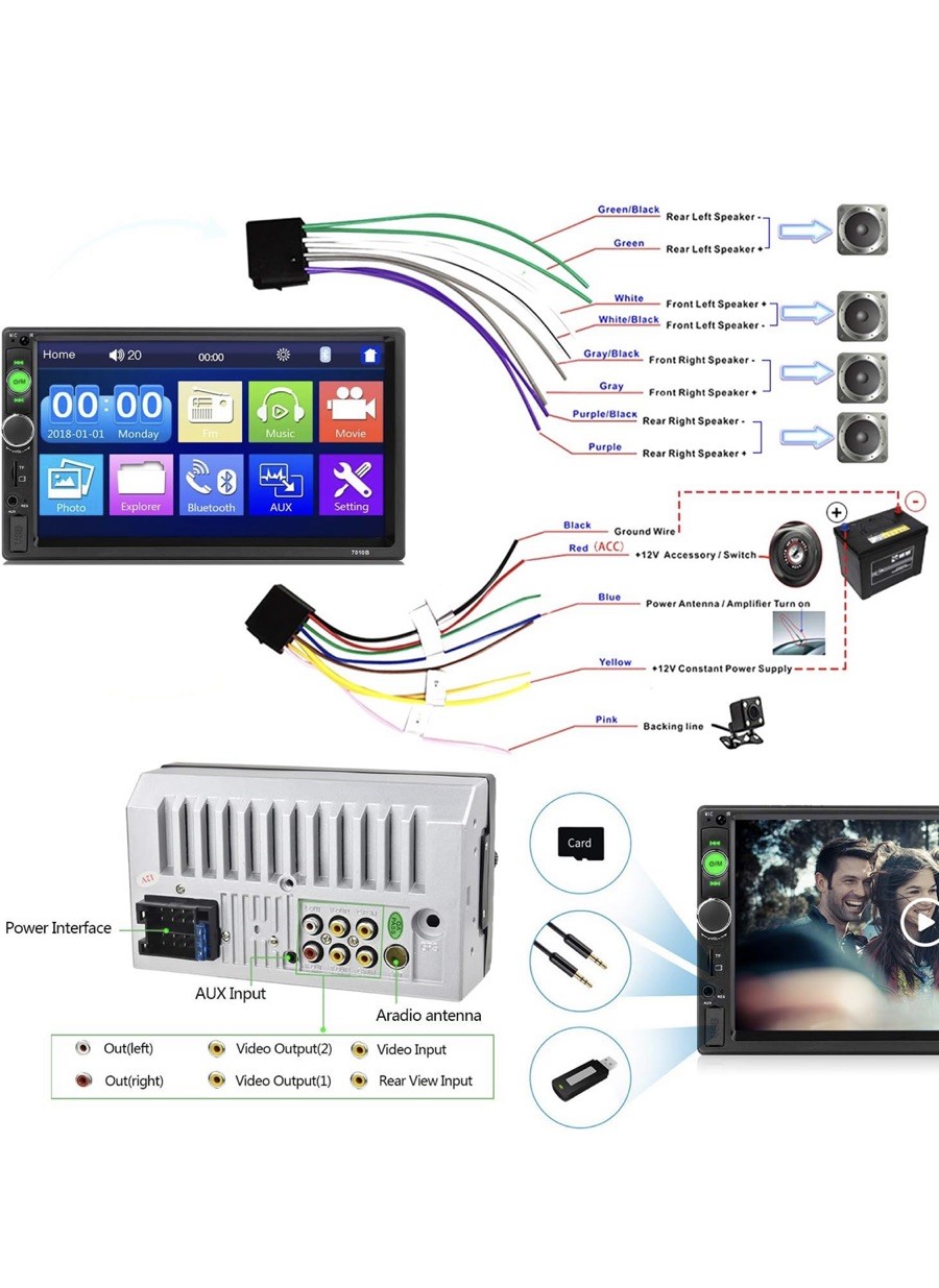*PREMIUM* 7″ Car Radio Apple/Android Car Stereo 2 DIN, FM, BT, BACK UP CAMERA