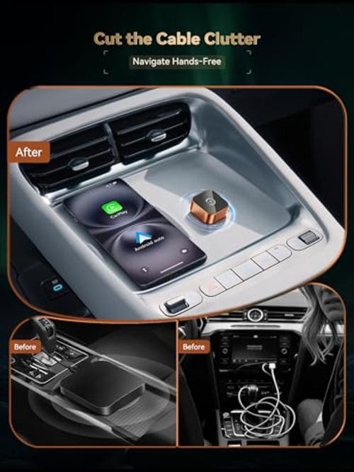 2026 Wireless CarPlay & Android Auto Adapter, Mini 2-in-1 Plug & Medium Orange