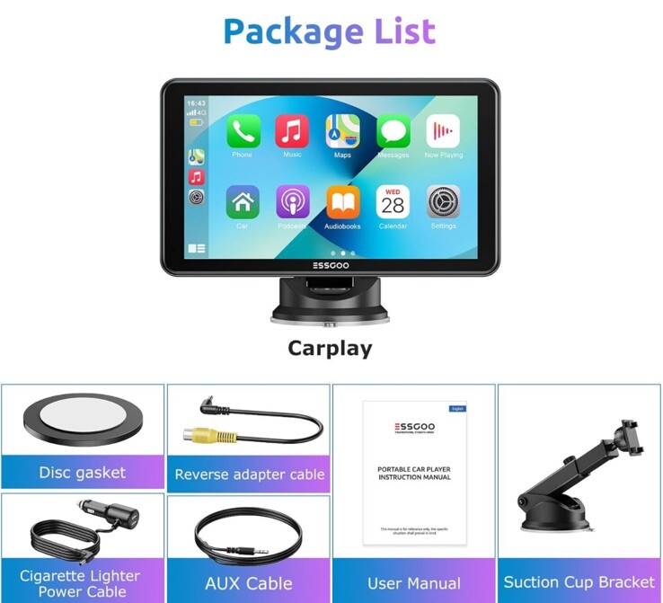 Essgoo A-pple Carplay & Android Auto, 7 Inches Carplay Screen for Car