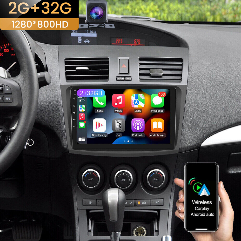 32GB CarPlay Android 12 For Mazda 3 2010-2013 9″ Car Radio Stereo GPS FM RDS Cam