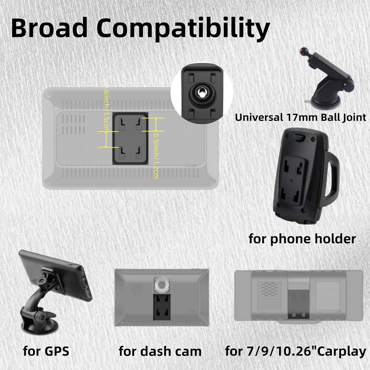 Flexible Dashboard Suction Cup Mount for 4.3”-10.26” Carplay & GPS Devices