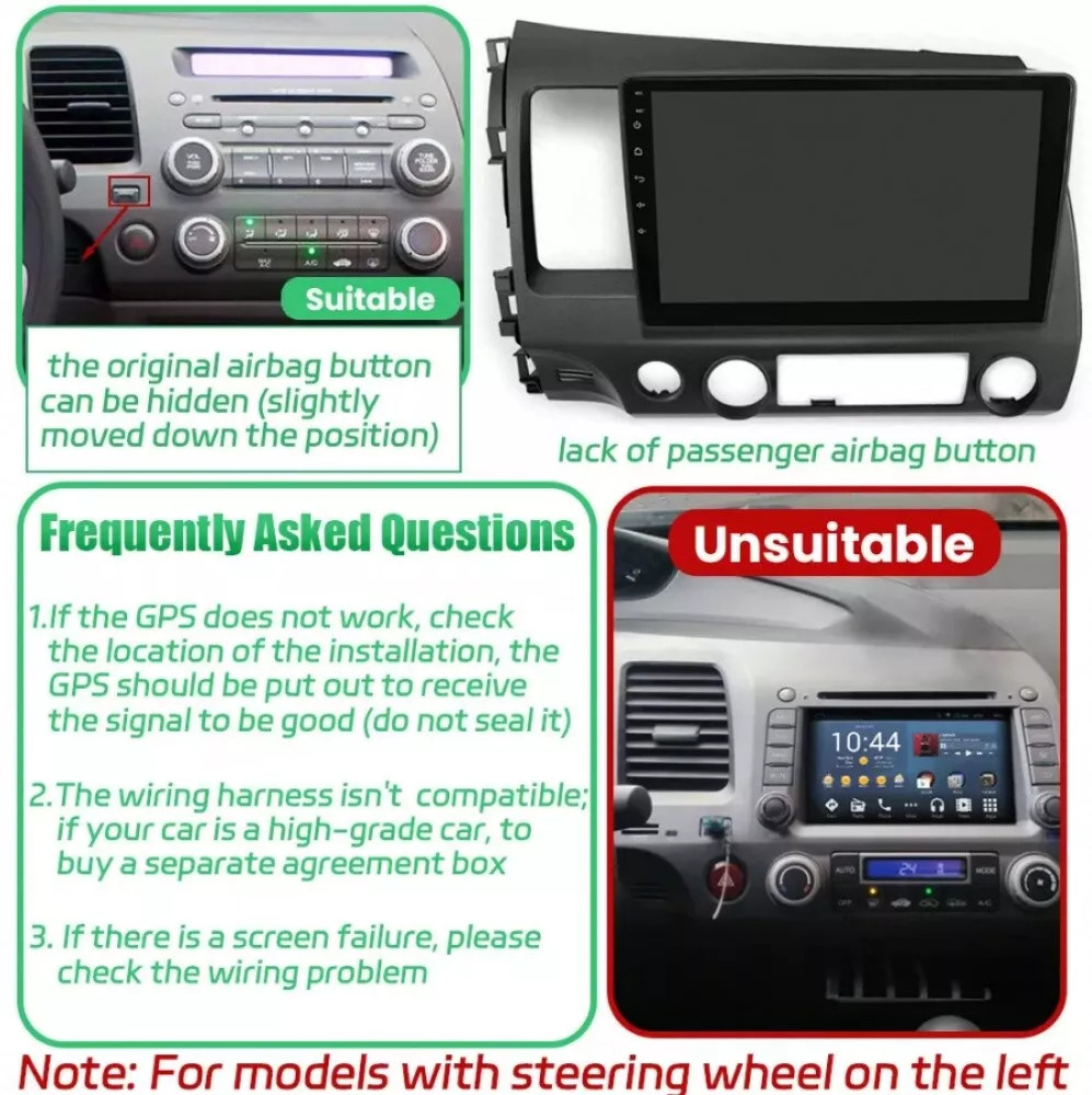 64GB For Honda Civic 2006-2011 10″ Android 13 Apple Carplay Car Stereo Radio GPS