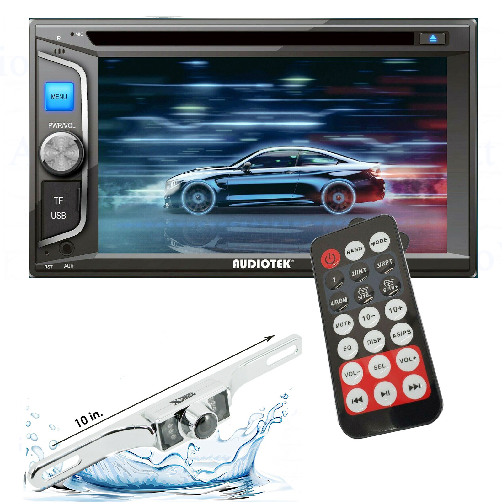 AT-68BT | Audiotek 2 Dins 6.2″ Touch Screen Player Bluetooth + 95CH Rear Camera